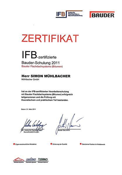 Zertifikat Schwarzdecker Mühlbacher